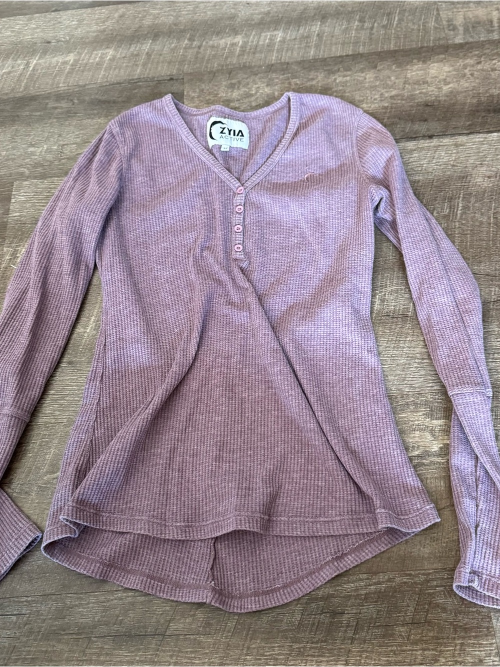 Zyia Active Don't Wake Me Purple Long Sleeve Ribbed Henley Top